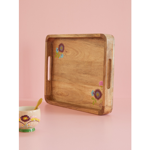  Rice Wooden Tray with Handpainted Flowers 