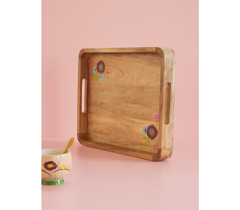 Wooden Tray with Handpainted Flowers