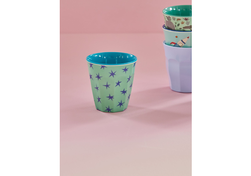 Rice Melamine Cup with Green and Turquoise Star Print - Medium - 250 ml