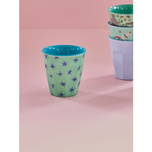  Rice Melamine Cup with Green and Turquoise Star Print - Medium - 250 ml 