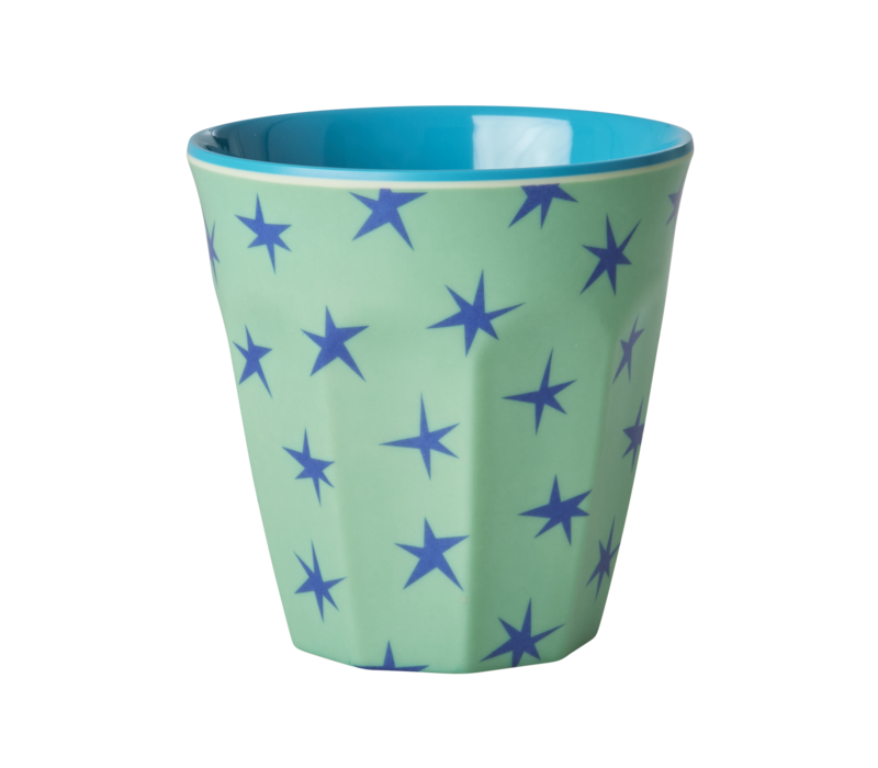 Melamine Cup with Green and Turquoise Star Print - Medium - 250 ml