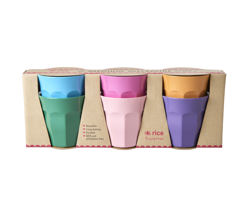 Melamine Cups in 6 Asst. Colors - Medium - 6 Pack - 250 ml