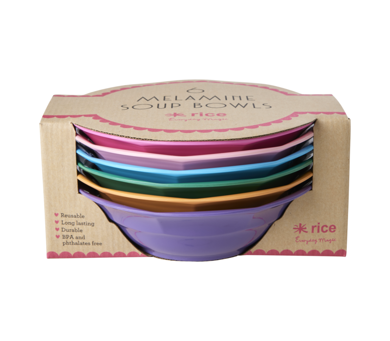 Melamine Medium Bowl in 6 Asst. Colors - 6 Pack - 700 ml