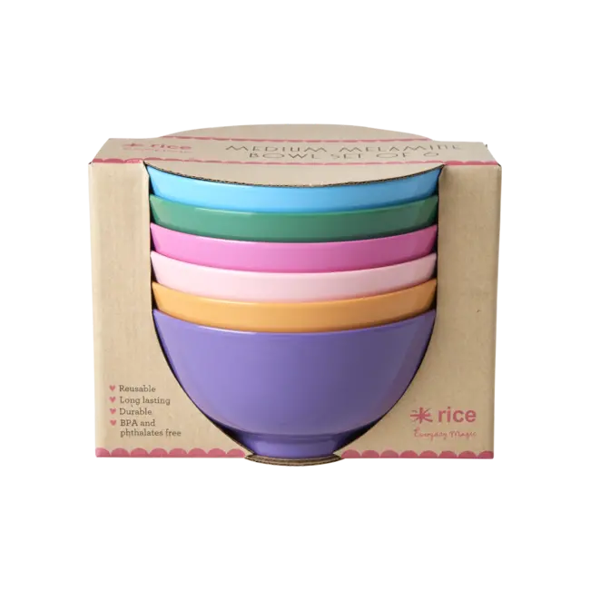 Rice Melamine Soup Bowl in 6 Asst. Colors - 6 Pack - 400 ml