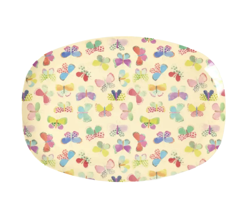 Melamine Rectangular Plate with Butterfly Print