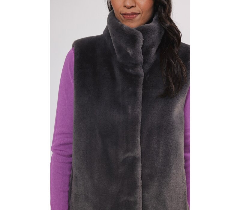 Short faux fur waistcoat Graphite