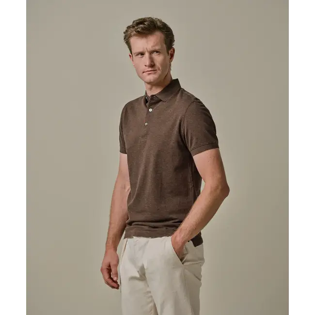 Profuomo Dark brown stretch pique polo