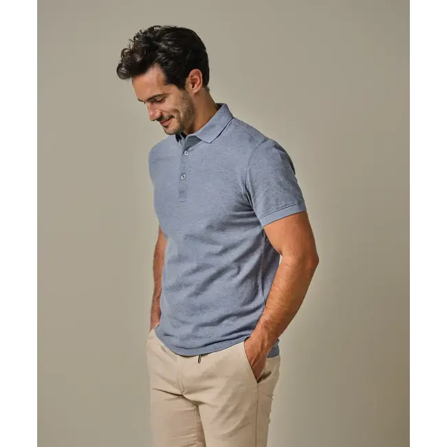 Profuomo Blue stretch pique polo