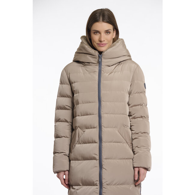 Rino & Pelle Long padded hooded coat with faux fur  Toffee