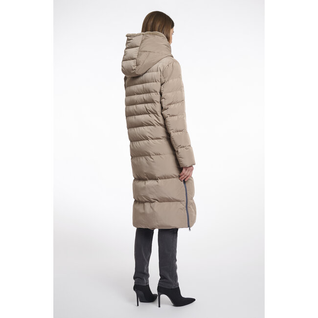 Rino & Pelle Long padded hooded coat with faux fur  Toffee