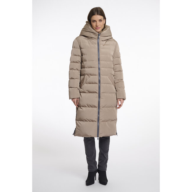 Rino & Pelle Long padded hooded coat with faux fur  Toffee