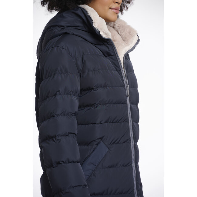 Rino & Pelle Long padded hooded coat with faux fur  Navy stone