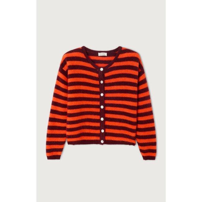 American Vintage VITOW GRENAT RAYE GASPACHO CHINE GILET COURT ML COL ROND