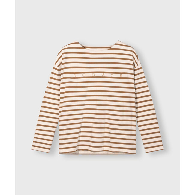 10Days boat neck top stripes ecru/suede