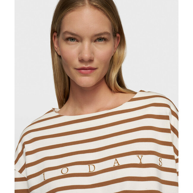 10Days boat neck top stripes ecru/suede