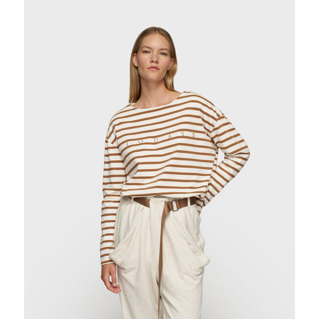 10Days boat neck top stripes ecru/suede