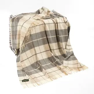 John Hanly Lambswool Throw Cream and Brown Tartan Mix 