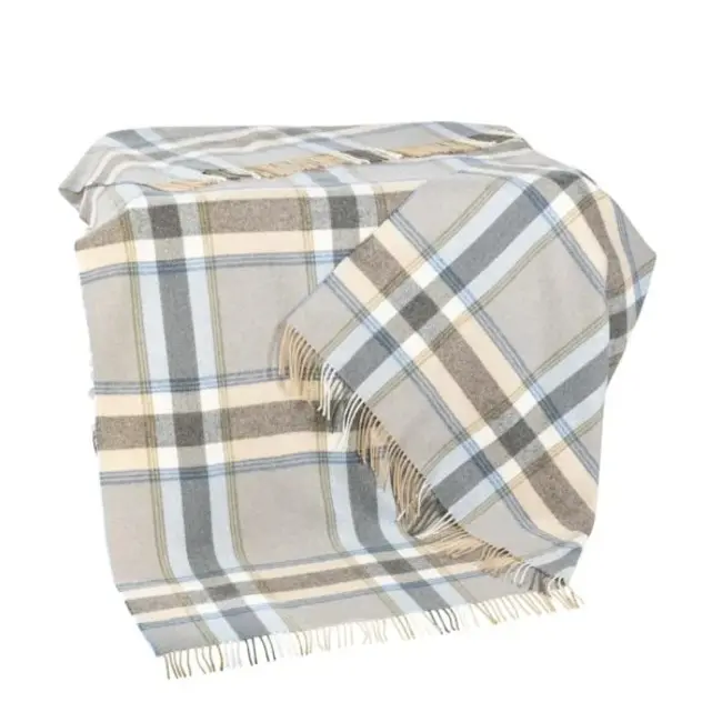 John Hanly Lambswool Throw Sky Beige Guard Check 