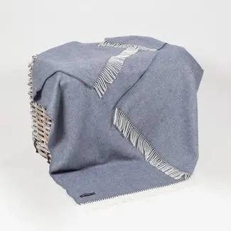 John Hanly Merino Wool Cashmere Throw Denim Cream Herringbone 