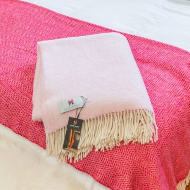 John Hanly Merino Wool Cashmere Throw Baby Pink Herringbone 