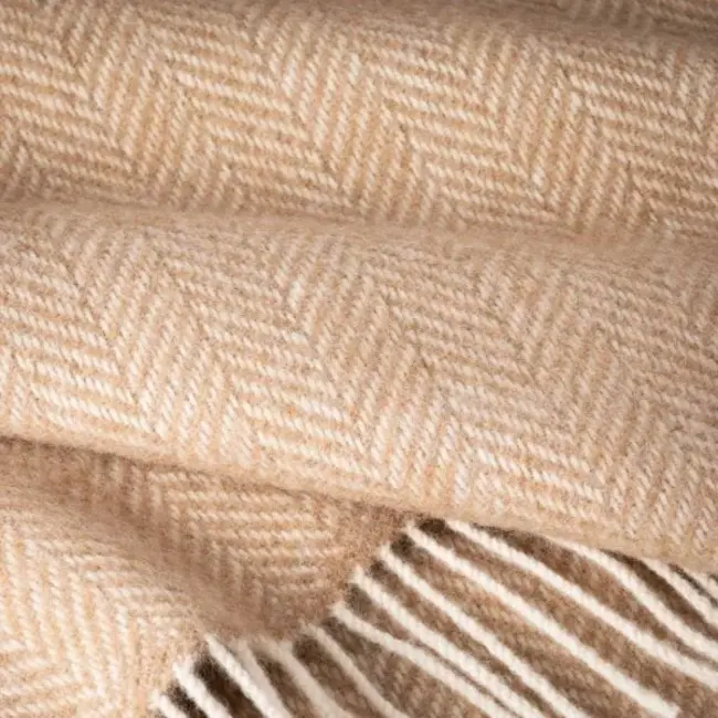 John Hanly Merino Wool Cashmere Throw Baby Pink Herringbone 