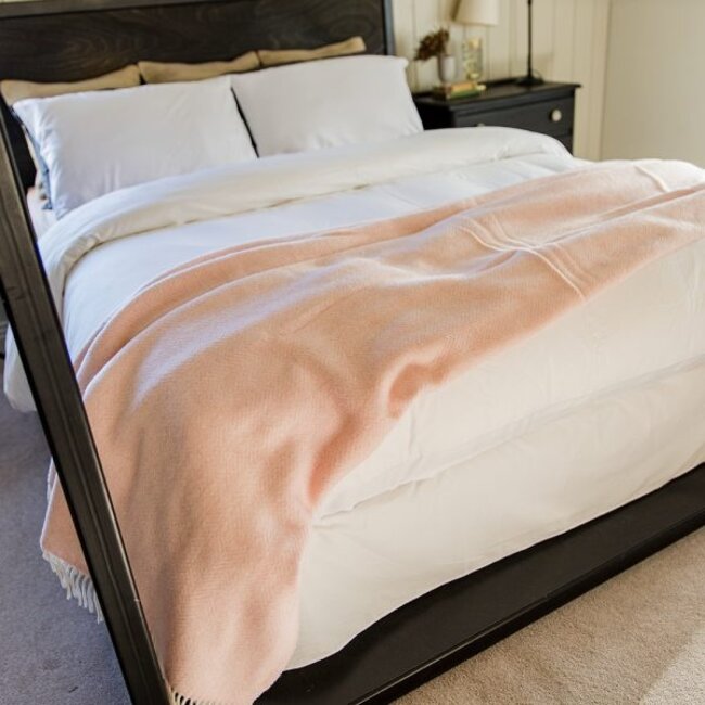 John Hanly Merino Wool Cashmere Throw Baby Pink Herringbone 