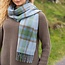 John Hanly Irish Wool Scarf Short Light Blue Green Check 