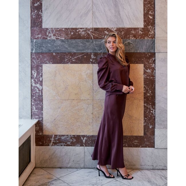 NEO NOIR Rosslyn Heavy Sateen Blouse Burgundy