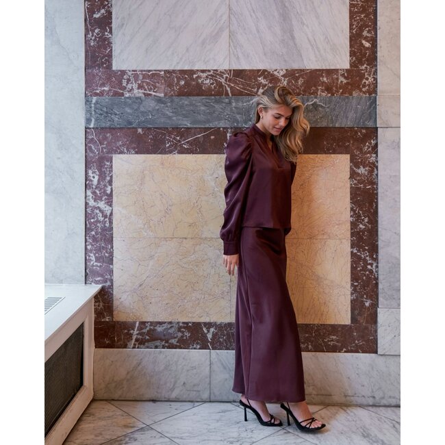 NEO NOIR Rosslyn Heavy Sateen Blouse Burgundy