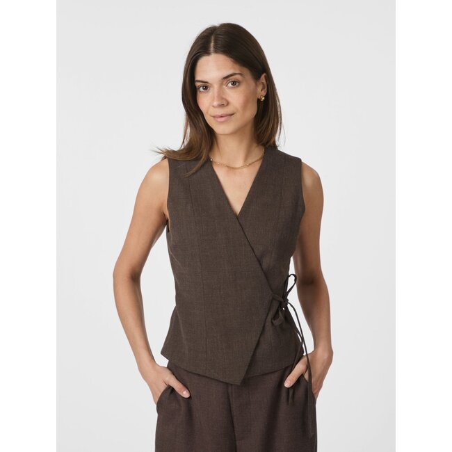 NEO NOIR Samara Melange Waistcoat Brown Melange