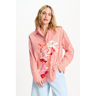 Pom Amsterdam BLOUSE - Poplin Striped Orange Multi colour