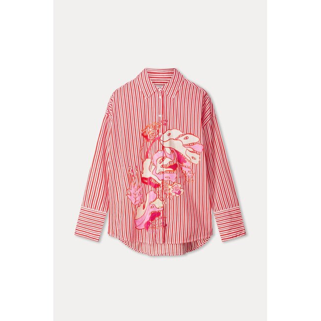 POM BLOUSE - Poplin Striped Orange Multi colour