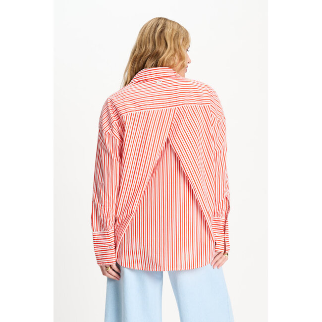 POM BLOUSE - Poplin Striped Orange Multi colour