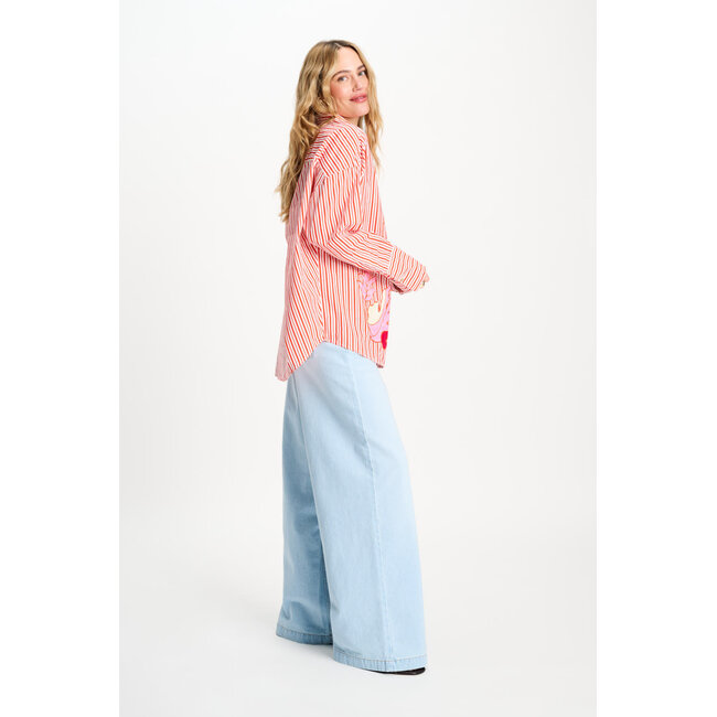 POM BLOUSE - Poplin Striped Orange Multi colour