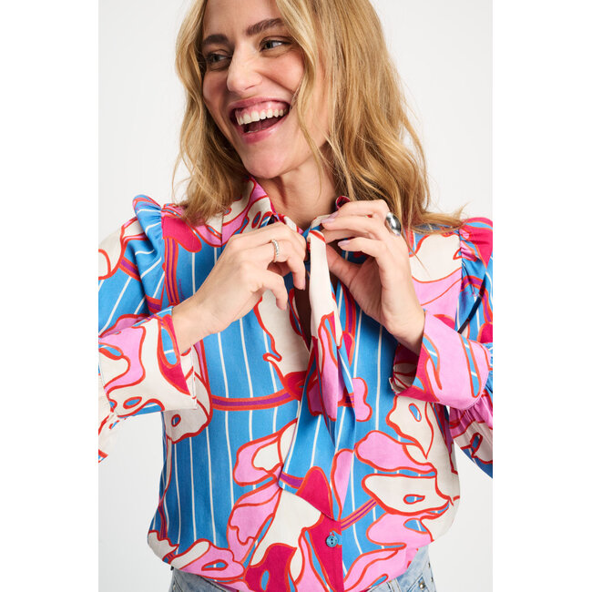 POM BLOUSE - Urban Flora Stripe Multi colour