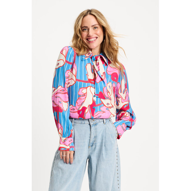 Pom Amsterdam BLOUSE - Urban Flora Stripe Multi colour