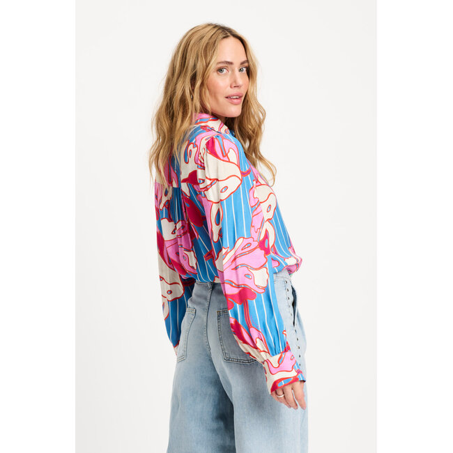 POM BLOUSE - Urban Flora Stripe Multi colour