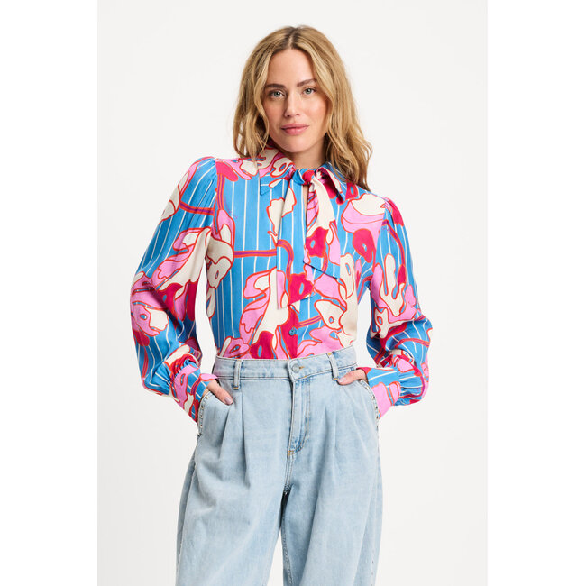 POM BLOUSE - Urban Flora Stripe Multi colour