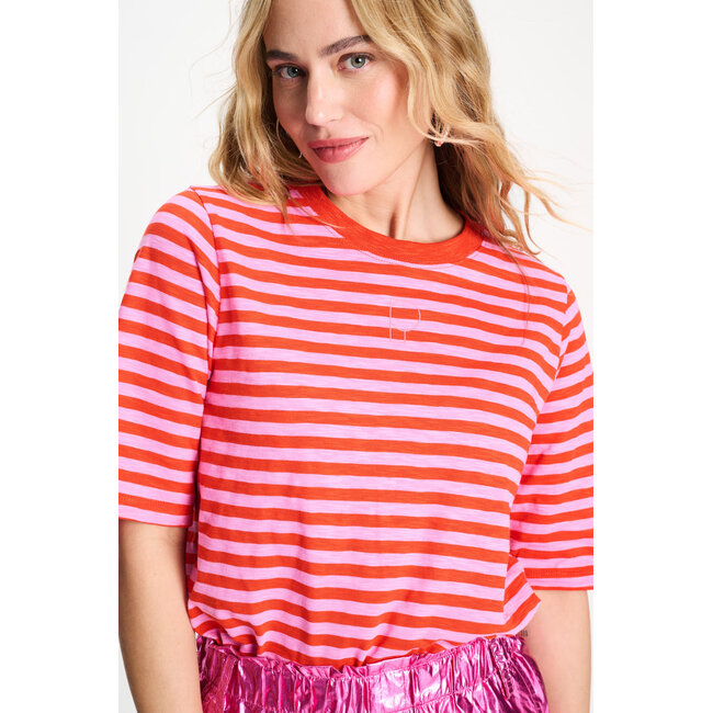 POM TSHIRT - Stripe Orange Pink Multi colour