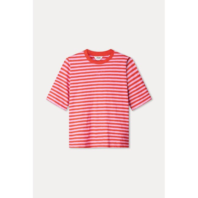 Pom Amsterdam TSHIRT - Stripe Orange Pink Multi colour
