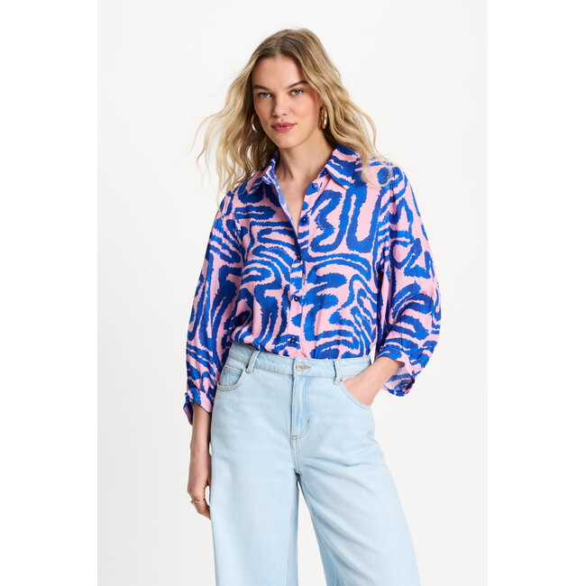 Pom Amsterdam BLOUSE - Waves Pink Multi colour