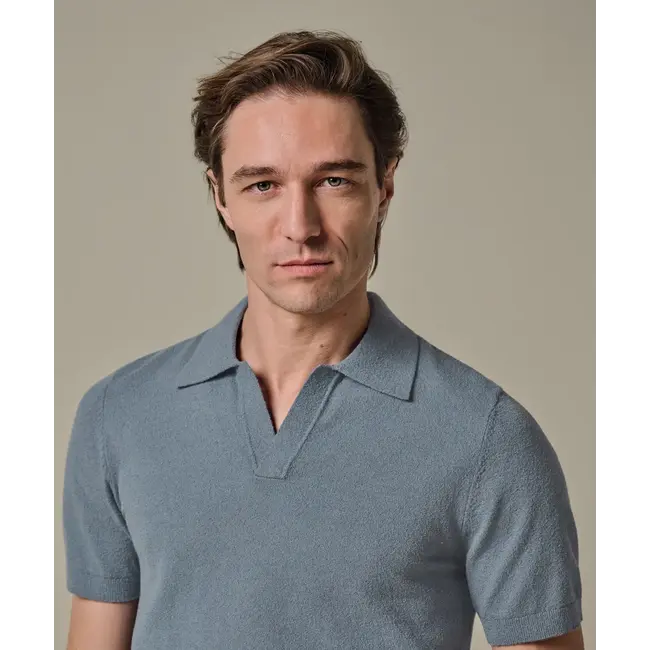 Profuomo POLO OPEN COLLAR SS GREY BLUE
