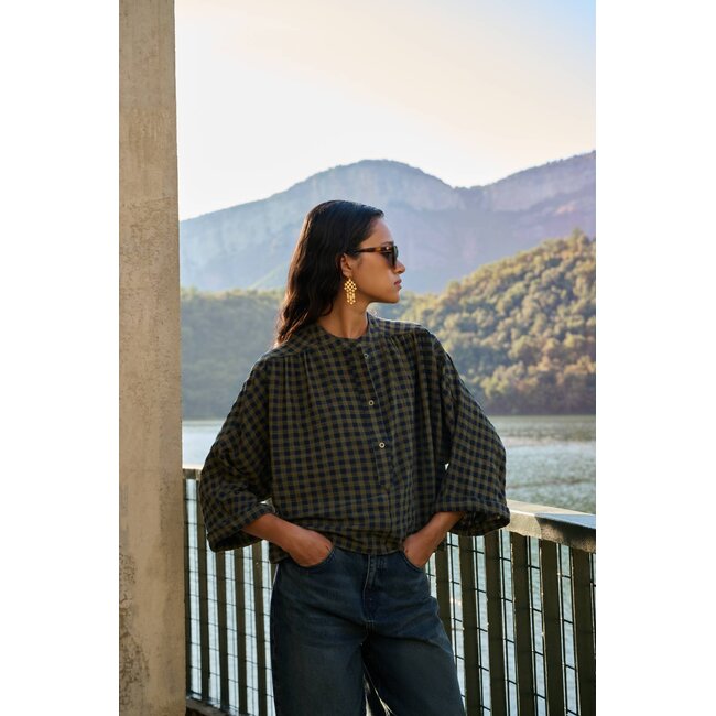 jess blouse olive check