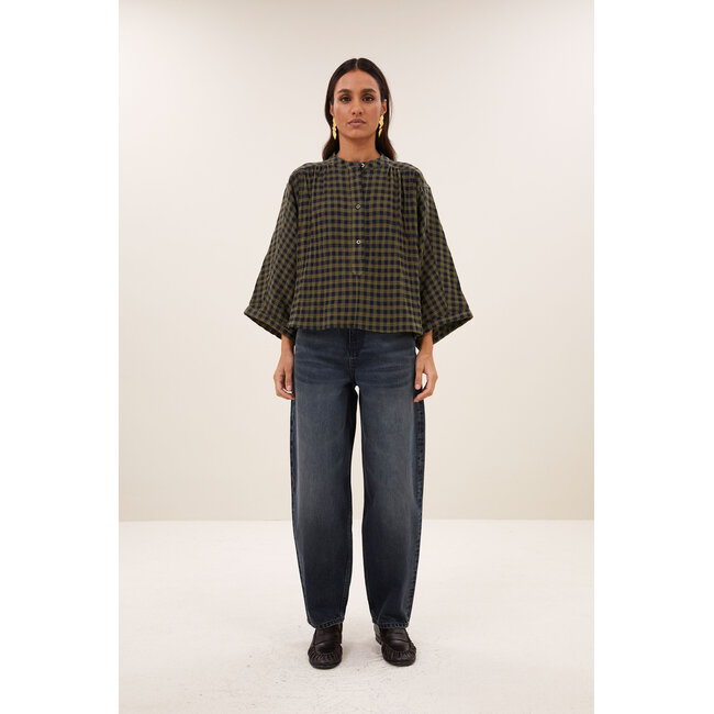 jess blouse olive check