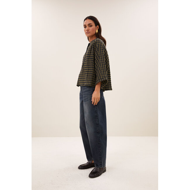 jess blouse olive check