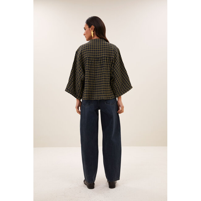 jess blouse olive check