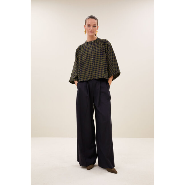 jess blouse olive check