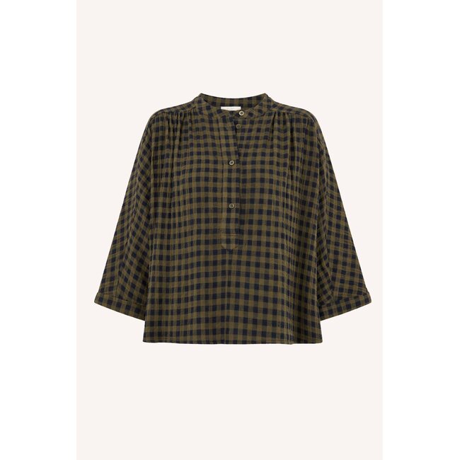 jess blouse olive check