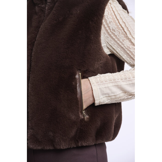 Rino & Pelle Short faux fur waistcoat  Coffee roast