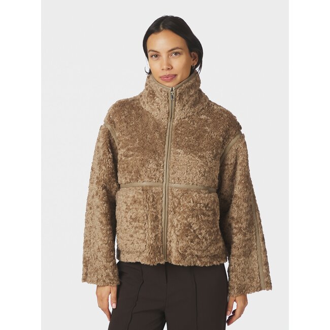 NEO NOIR Nida Faux Fur Jacket Taupe